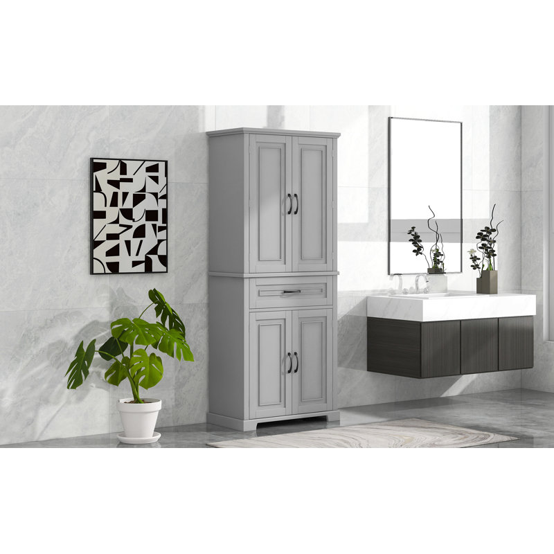 Bathroom Storage Cabinet With Doors And Drawer, Multiple Storage Space, Adjustable Shelf, Gray