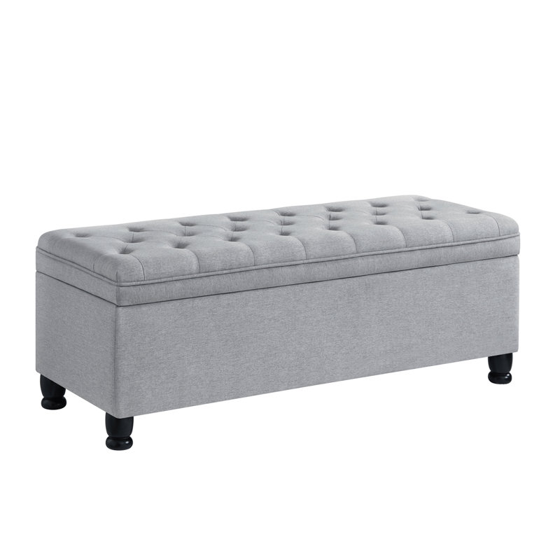 Meshell Linen Blend Upholstered Storage Bench, Light Gray