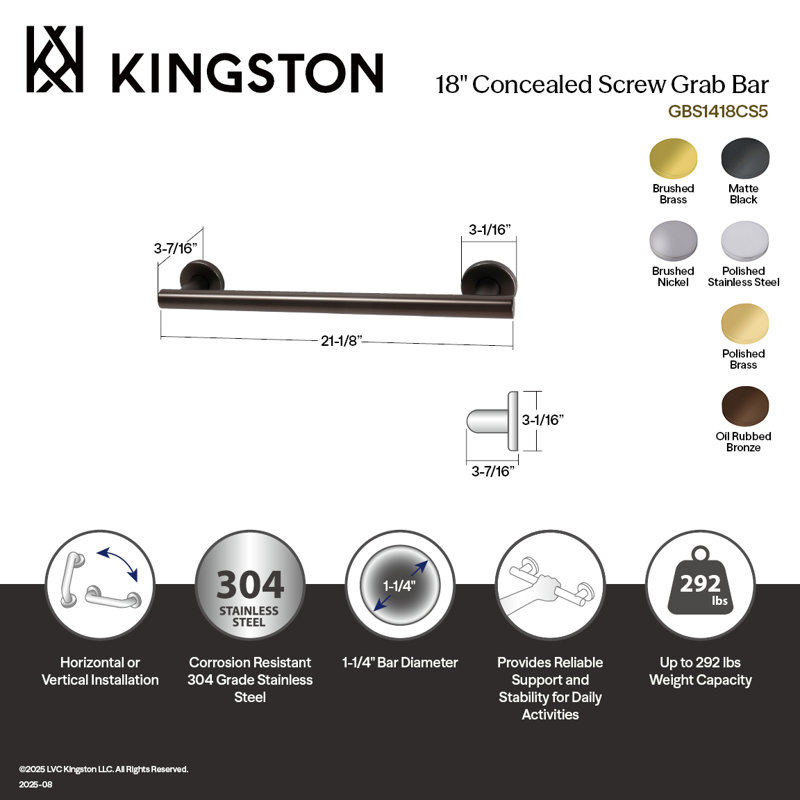 Kingston Brass Berwyn Grab Bar, Brushed Brass, 21.13" W