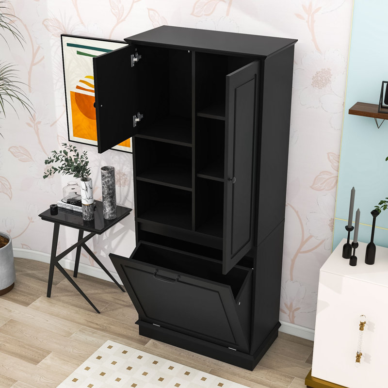 Armoire de rangement autoportante avec panier rabattable et tablettes de rangement, Noir