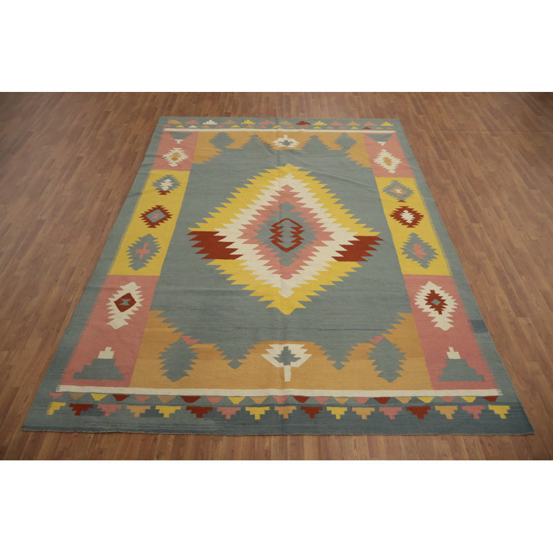 Tapis kilim de style sud-ouest 9 x 12 avec motifs vibrants