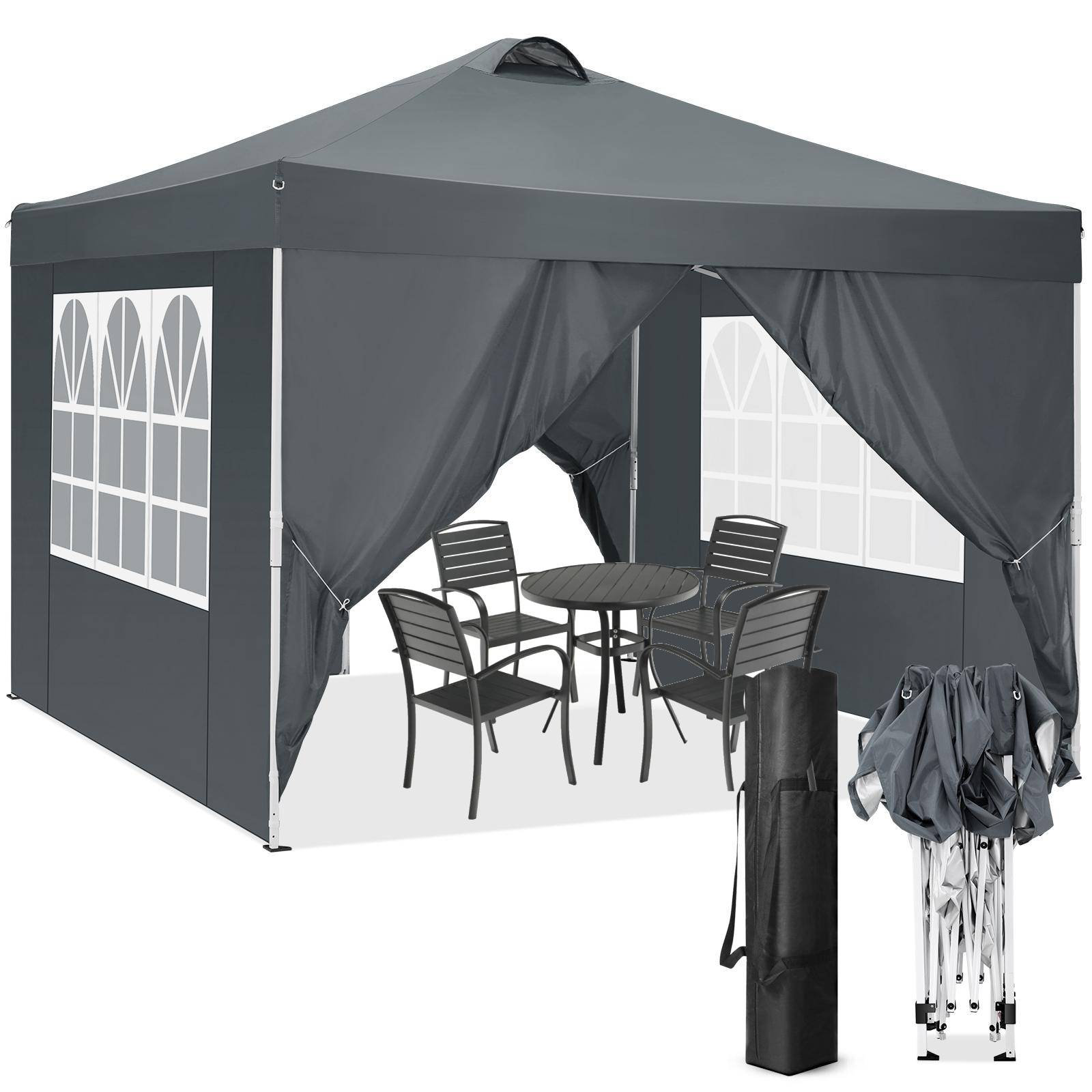 10 ft. x 10 ft. Gray Pop Up Sidewall Canopy Tent- 5-Pieces of