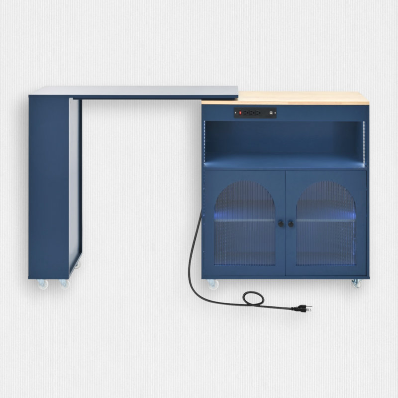Solid Wood Top Kitchen Island, Blue