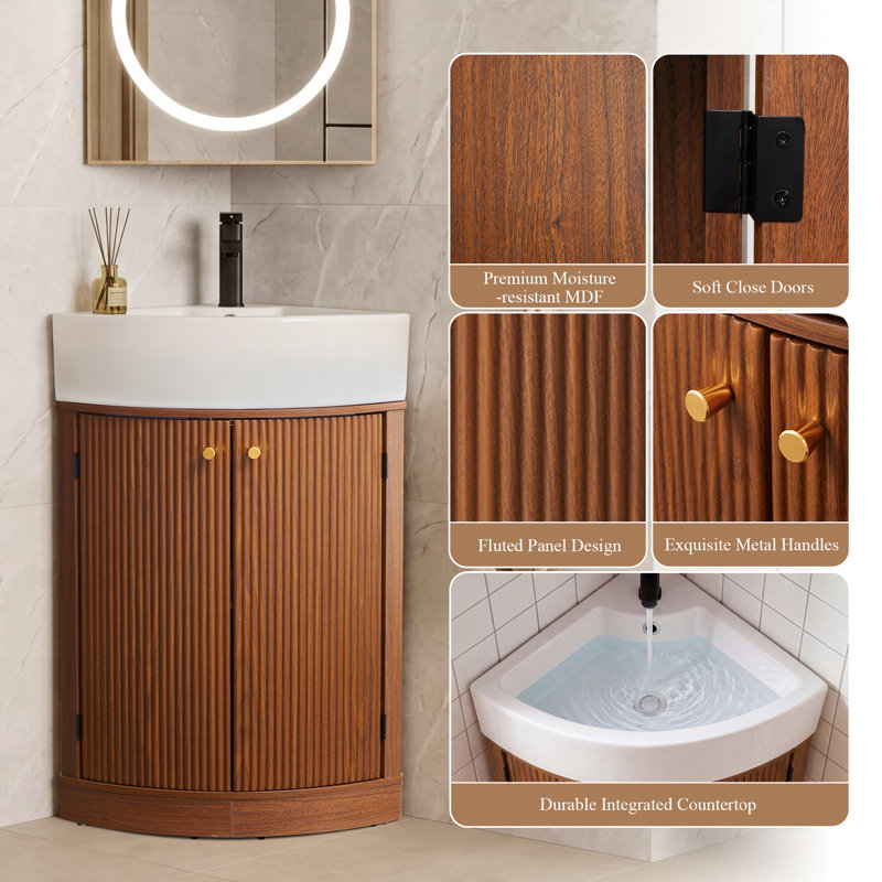 Meuble-lavabo de coin simple avec comptoir, Brun
