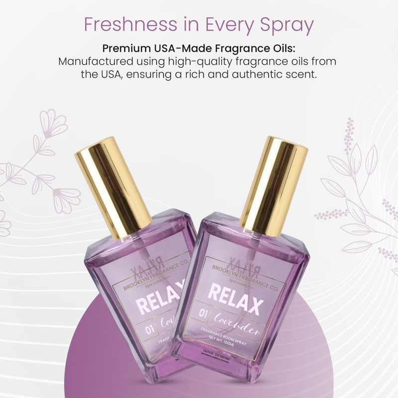 Brooklyn Fragrance Co. Bfc-spa Room Spray – Premium Relax Lavender Scent - Long Lasting Fragrance For Home, Office Or Bathroom – Air Freshener Rectangle Spray Bottle – 100 Ml