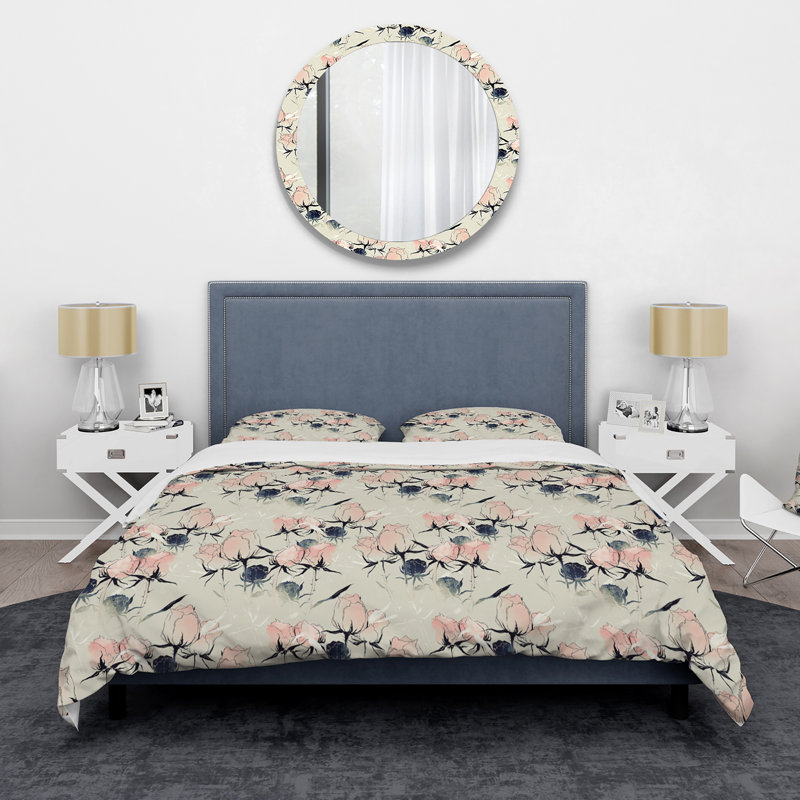 Roses roses pastel - Ensemble de housse de couette traditionnel - Microfibre de polyester