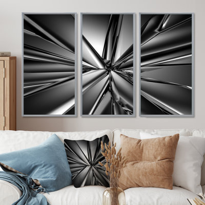 Futuriste fond en cristal - ensemble de 3 toiles abstraites encadrées