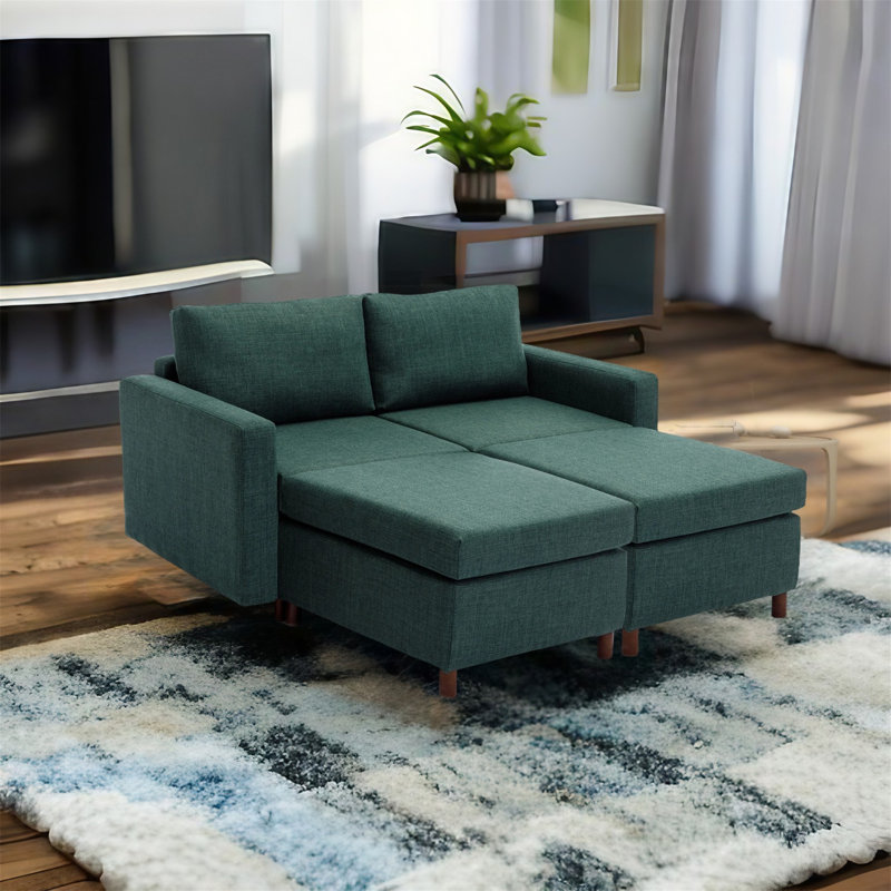 Canapé modulaire 4 pièces Adalgar, 100 % lin vert