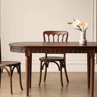 Brown Oval Solid Wood 4 Legs Dining Table