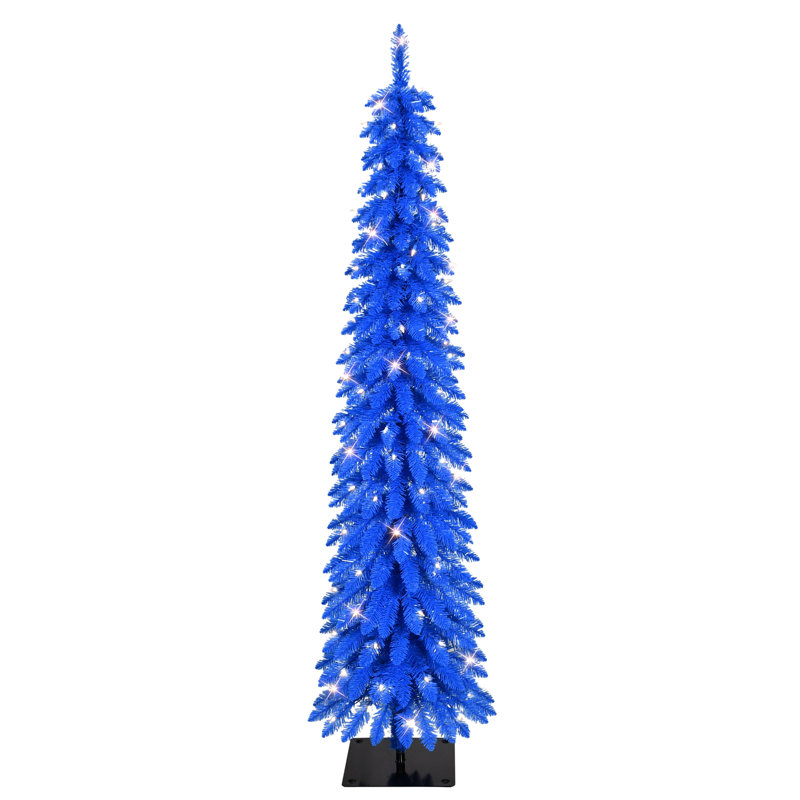6' Pre-Lit Artificial Blue Alpine Pencil Tree