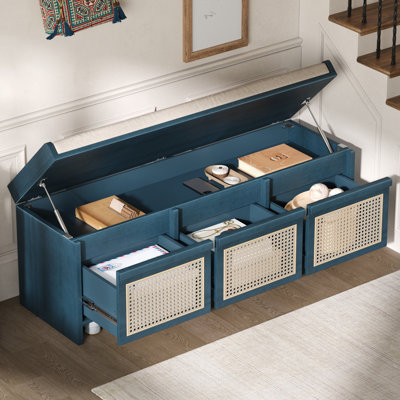 Banc de rangement avec plateau relevable, 3 tiroirs et coussin de siège