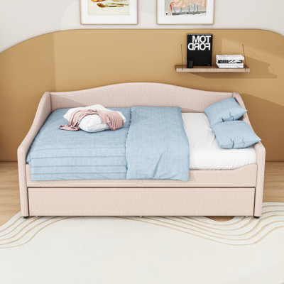 Modern Teddy Fleece Upholstered Daybed with Twin Trundle and LED Light