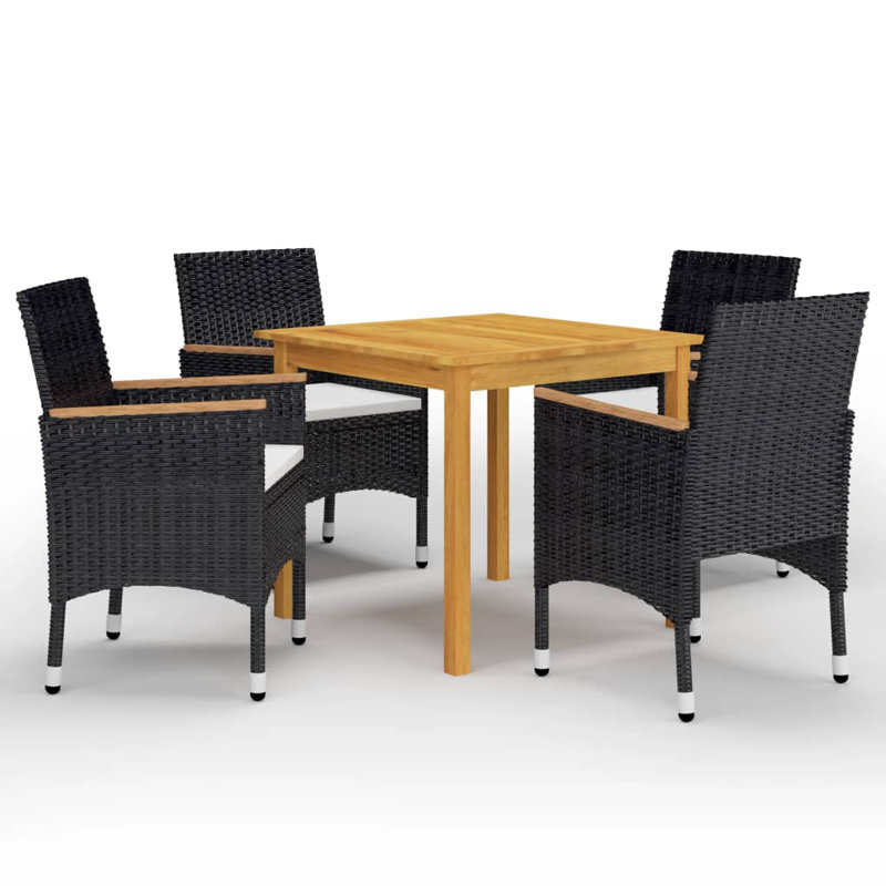 Ensemble de salle à manger moyen en bois d'acacia massif, Blanc/Noir