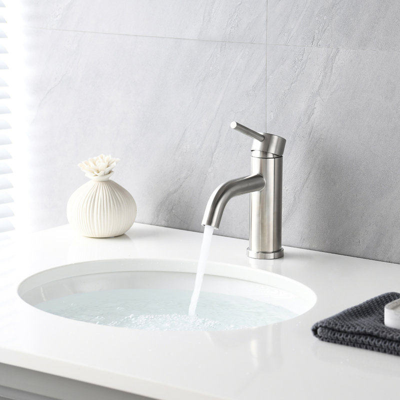 Brushed Nickel Stainless Steel, Single Hole Bathroom Faucet, 6.76" Height, Aerated Waterfall Stream, Single Precision, Setup, Spot-, Modern Residential Home Use High With Steel Finish, Brass Valve,