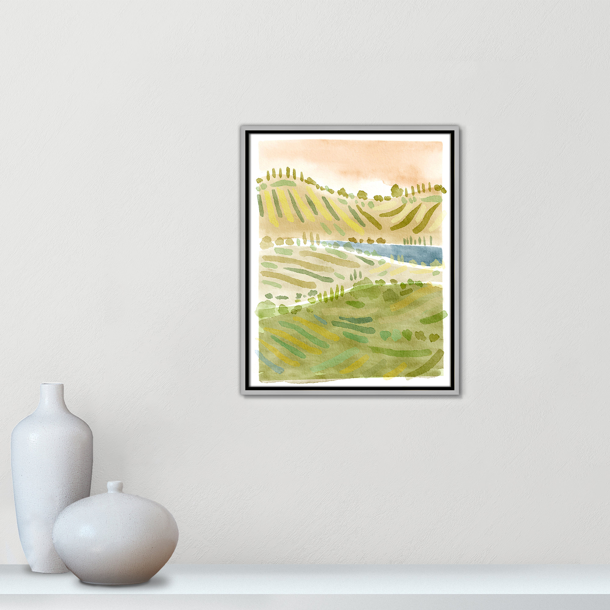 Tuscan Countryside Print by Leah Straatsma, Silver Floater Framed Canvas, 21.5" H x 17.5" W x 2" D, No Mat