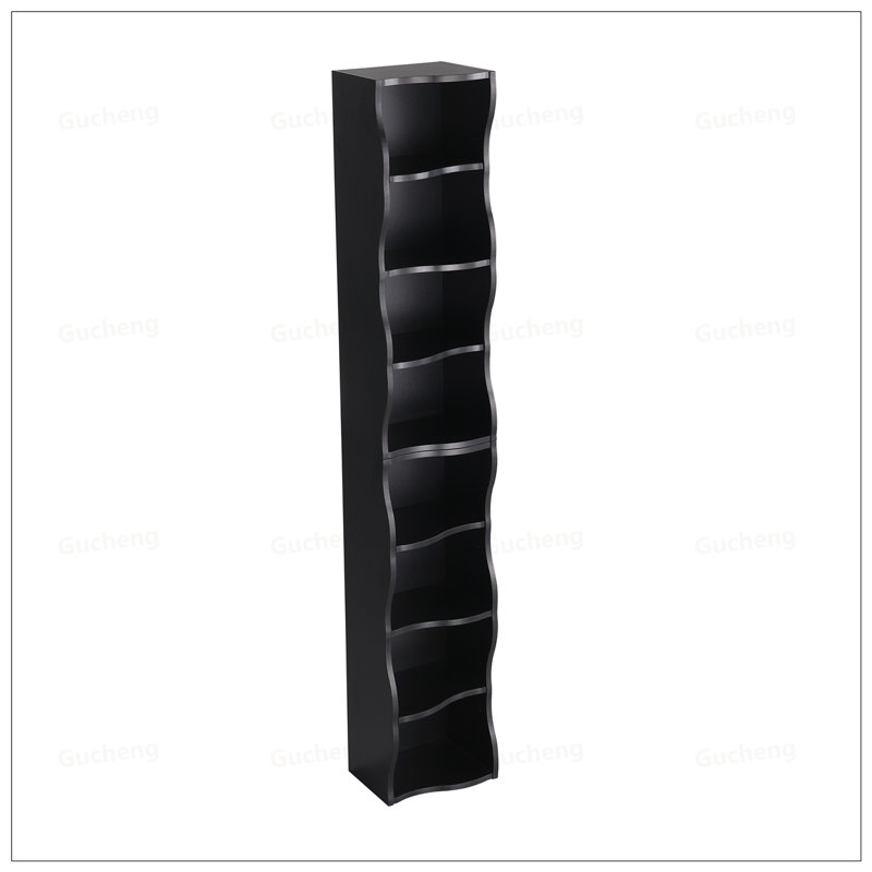 8-Layer Adjustable Shelf Ultra-Thin Bookshelf With Wavy Border, Perfect For Narrow Spaces And Multi-Functional Storage In Home Offices