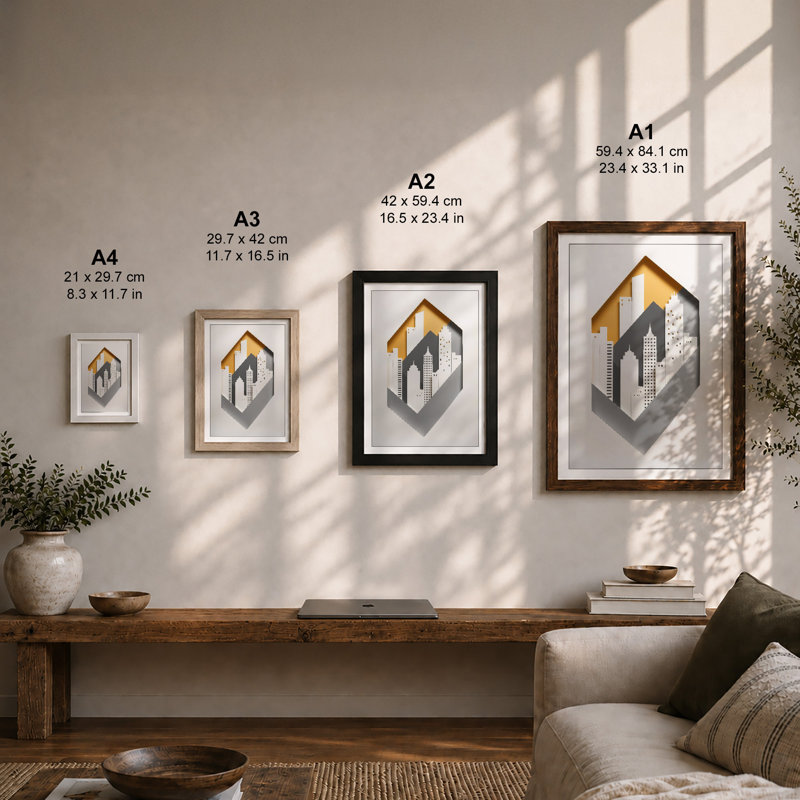 City Within Home Modern - Framed Print, A2 - 59.4 x 42.0 cm, Walnut
