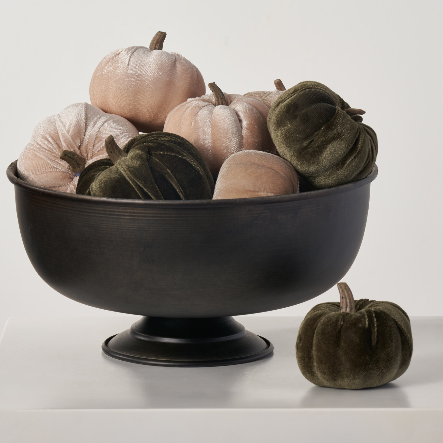 The Holiday Aisle® Moss Green & Ivory Luxury Velveteen Classic Fall Harvest Mini Pumpkin Box Set Of 10 | Wayfair