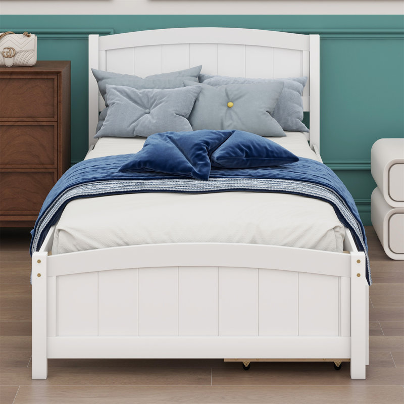 Platform Bed With Two Drawers, White