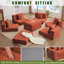 Canapé modulaire convertible 10-en-1 en velours côtelé, canapé d'angle et canapé-lit, poche latérale, sans assemblage, conception modulaire en forme de L, 6 coussins, orange-621196778