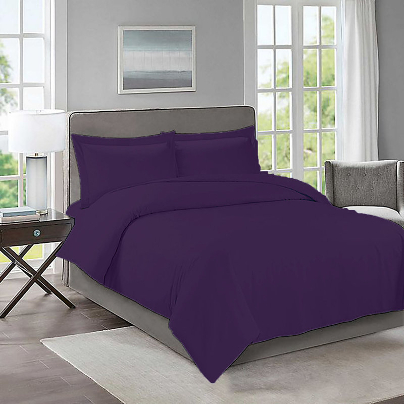 Ensemble de housse de couette en microfibre, Housse de couette très grand et 2 taies, Aubergine