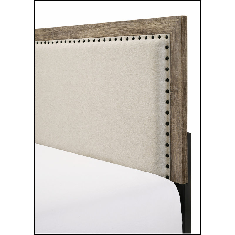 Lit luxueux avec tête de lit rembourrée moelleuse et structure robuste pour le confort et la durabilité, Grand lit, Gris