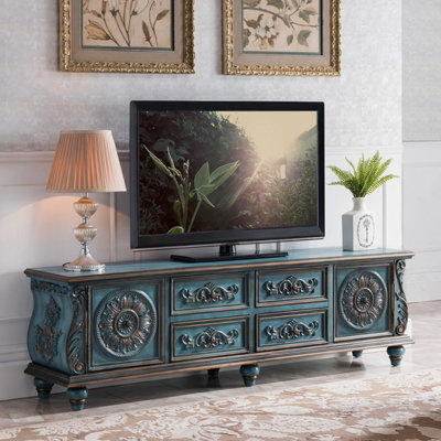 Meuble télé vintage en bois massif sculpté
