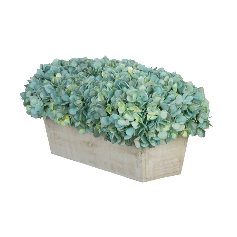 Arrangement d'hortensias en tissu synthétique bleu sarcelle en pot, Bleu sarcelle, Beige