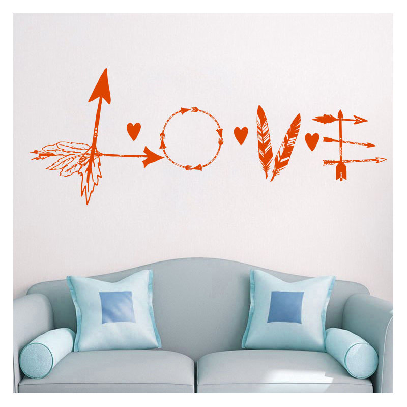Décalcomanie murale flèche en plumes love, Orange