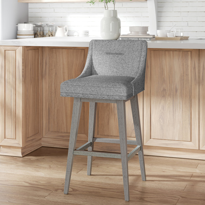 Tabouret pivotant à hauteur réglable en bois et rembourré Dorreen, Graphite, Gris délavé