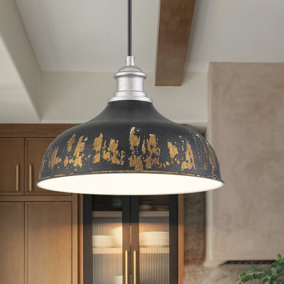 1-Light Dimmable Vintage Farmhouse Shaded Dome Pendant 