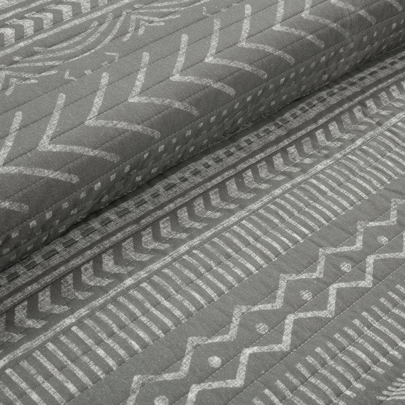 Hygge Geo Reversible Contemporary 3-Piece Quilt Set, Charcoal, King Quilt + 2 Standard Shams
