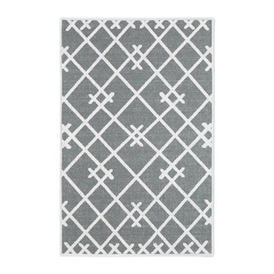 Tapis gris / blanc en coton marocain