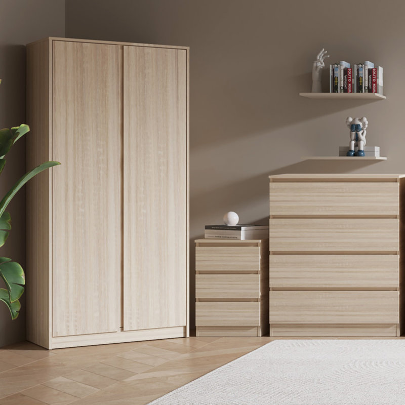 Braunstein 3 Piece Bedroom Set, 3 Pcs: Nightstand, 2 Dressers, Beige