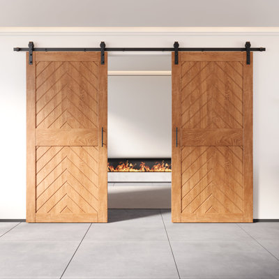 Porte de grange 4-en-1 finie et non assemblée avec deux pièces de quincaillerie avec support d'installation non encastrée Homacer 36 po x 84 po Homacer