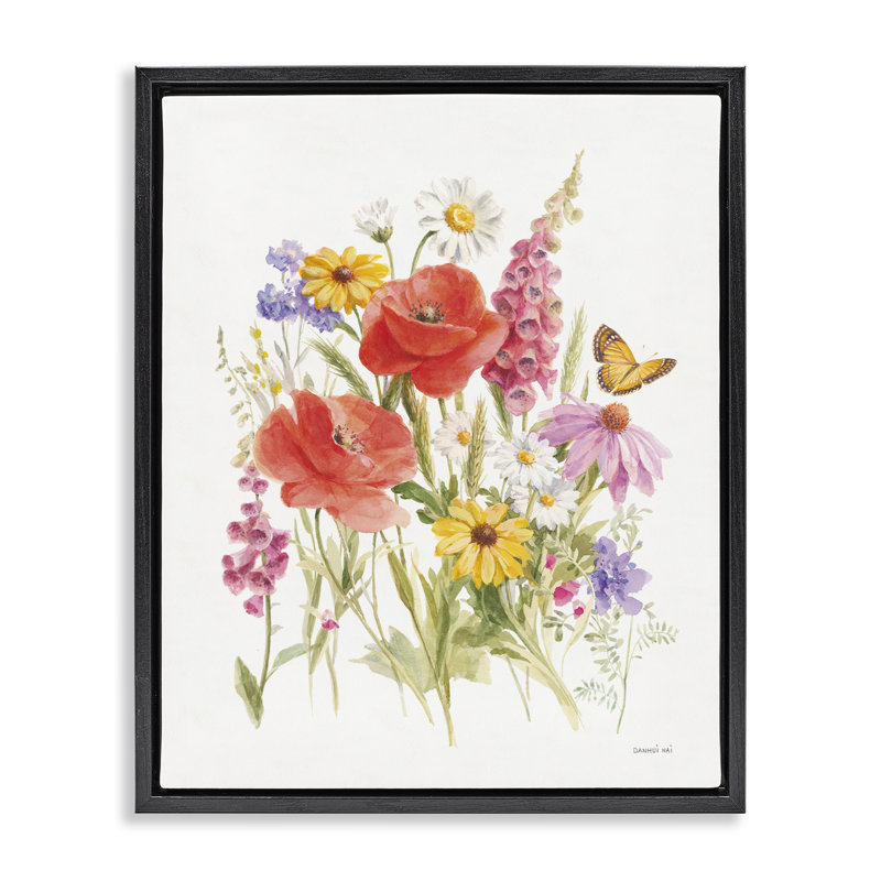 «Bright Flowers & Butterfly», art mural encadré par Danhui Nai, Cadre flottant noir de jais, H 31 po x l 25 po