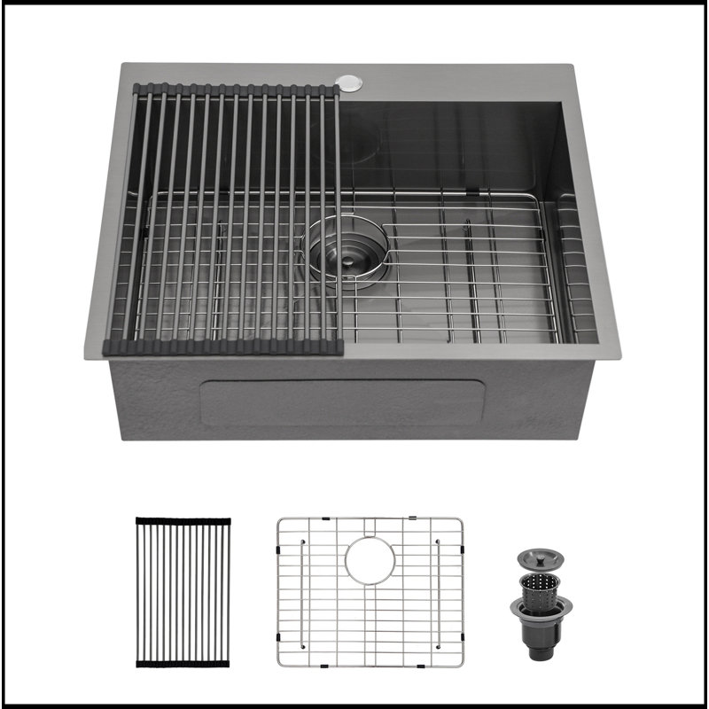 Évier de cuisine 25 encastré - Évier de cuisine encastrable noir en acier inoxydable calibre 18 25 po x 22 po