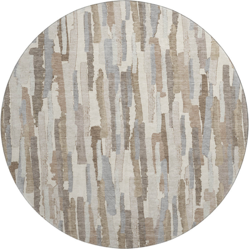 Premium Machine Washable Elize AMF1314 Stripes Rug, Round 8'