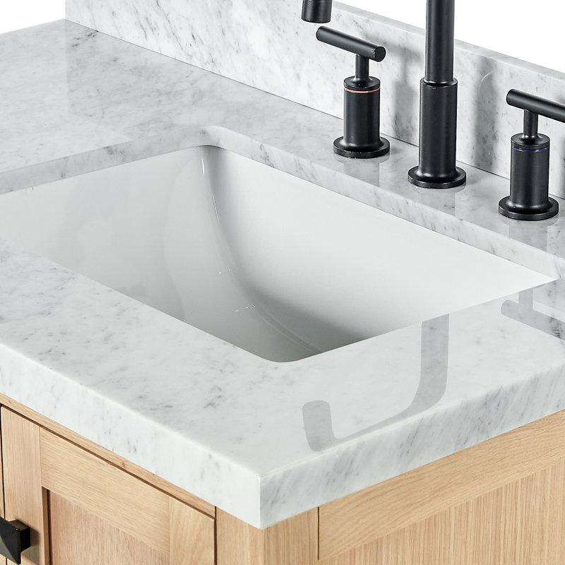 Cambridge 37'' W Single Vanity, Carrara Marble, Oak, Matte Black