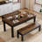 3 Piece Farmhouse Wood Dining Table Set With 2 Benches-684361922
