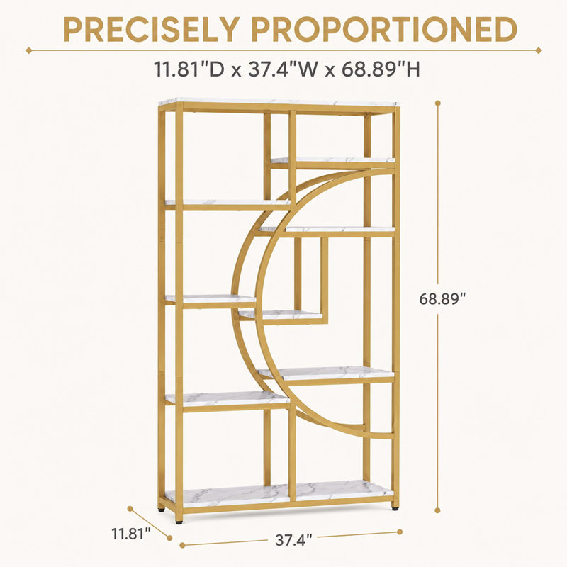 69" Modern Luxury Half-Moon Bookshelf