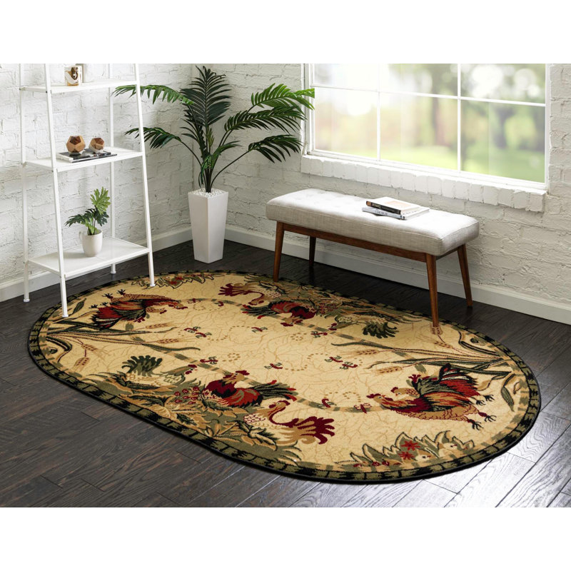 Tapis noir / vert Andersonville, Ovale 5 pi 3 po x 8 pi, Cream