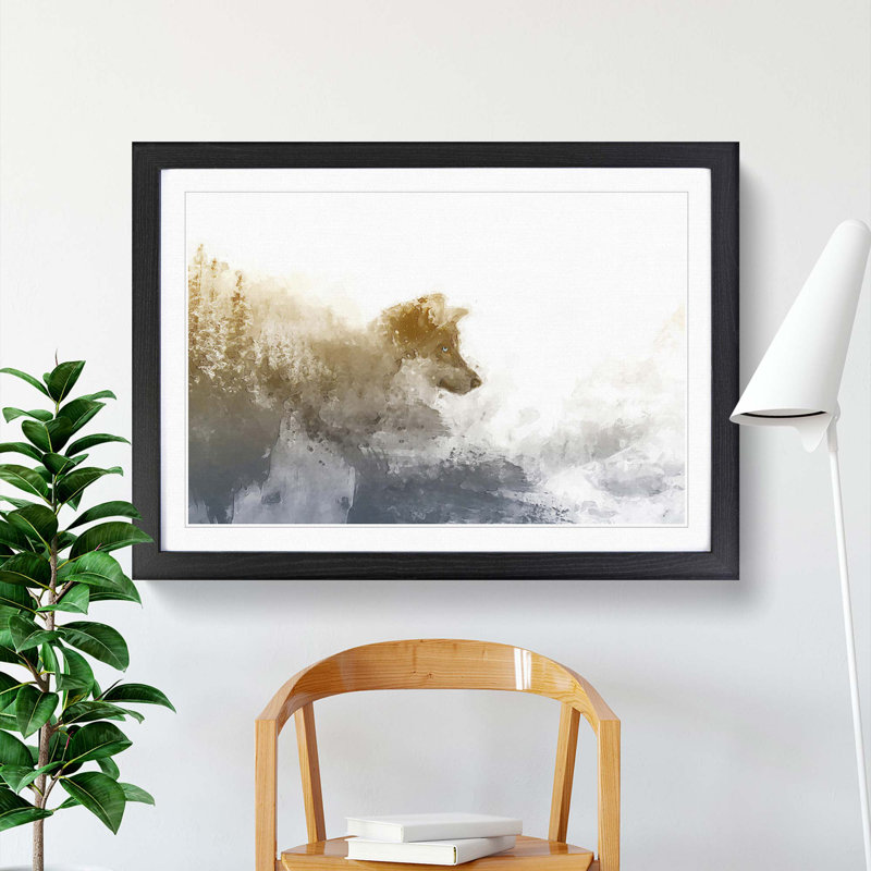 Wolf in the Wilderness in Abstract - Picture Frame Painting Print, 60cm H x 91cm W x 2cm D, Black