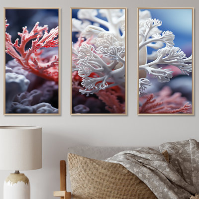 «White Coral And Anemones Dance» - ensemble d'art mural toile corail sous l'eau
