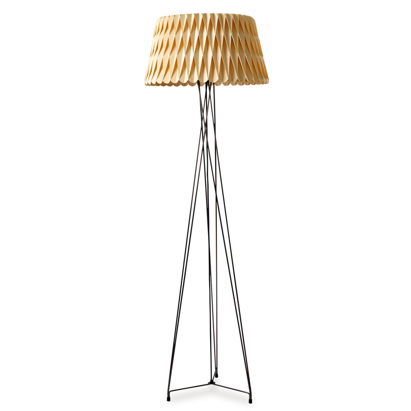 Lola Tripod Floor Lamp, Natural Beech, Gold