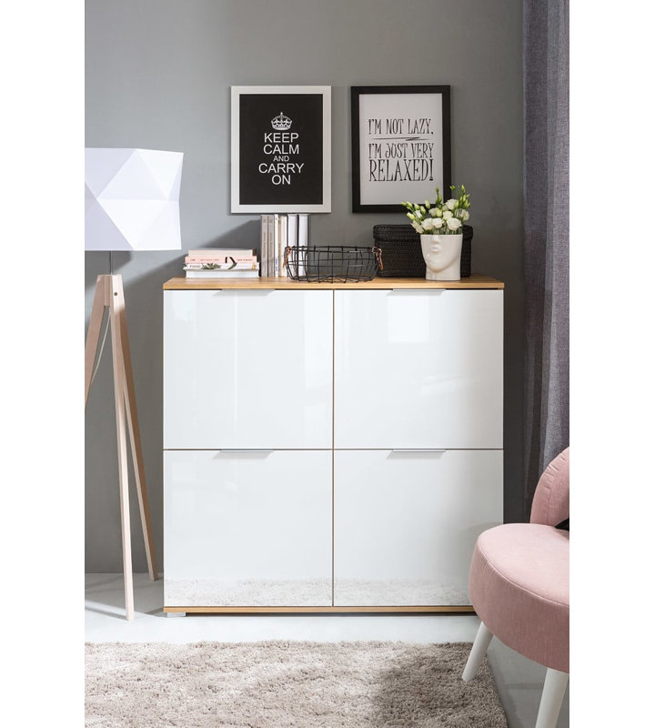 Tashanae 104 cm W Display Cabinet China Cabinet, Oak Wotan/White Gloss
