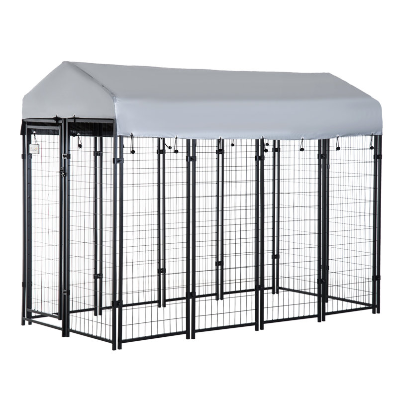 Cage extérieure pour chien 8 'x 4' 6 '- entrée verrouillable, couverture d'eau, pour porte de jeu moyenne / grande, abri, moyenne et grande taille
