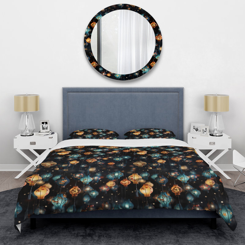 Lanterne en papier Glow I Bedding, Housse de couette pour grand lit et 2 taies décor
