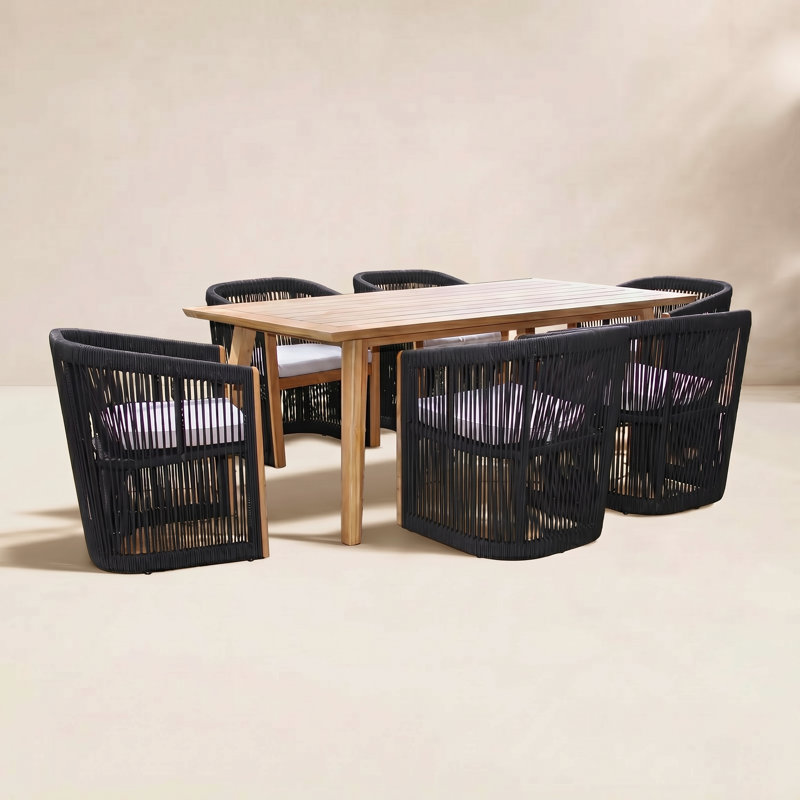 Aniston 7 Piece Teak & Rope 78.5" Dining Set with Sunbrella Cushions