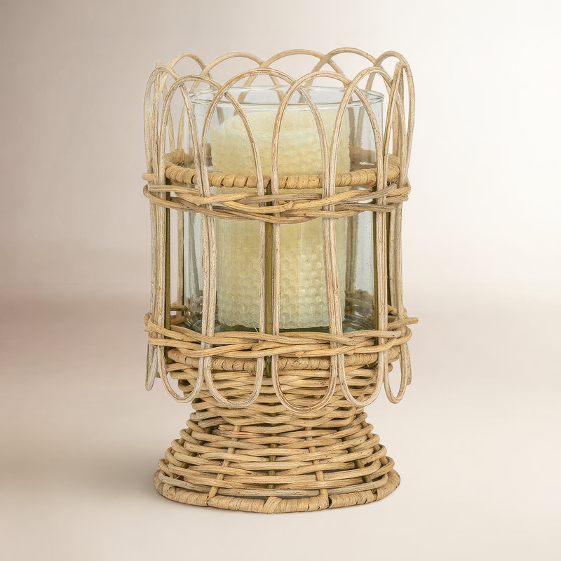 Provence Rattan Hurricane - Whitewash, 8.5" H x 5.5" W x 5.5" D